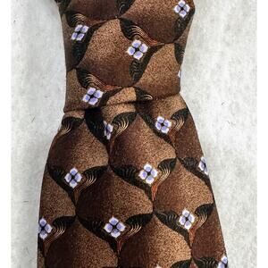 Ermenegildo Zegna 100% Silk Tie 59" 3.5” Geometric Floral Medallion Brown Blue